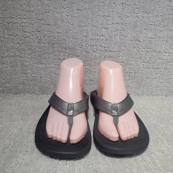 Olukai Ohana Women's Size US 9 Silver Pewter Leather Slip On Flip Flop Sandals - Picture 8 of 10